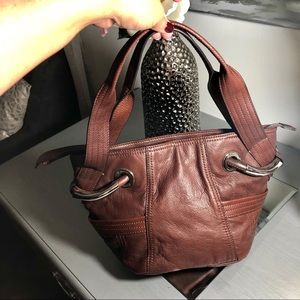 B. Makowsky Bucket A93569 Mini Brown Leather Tote